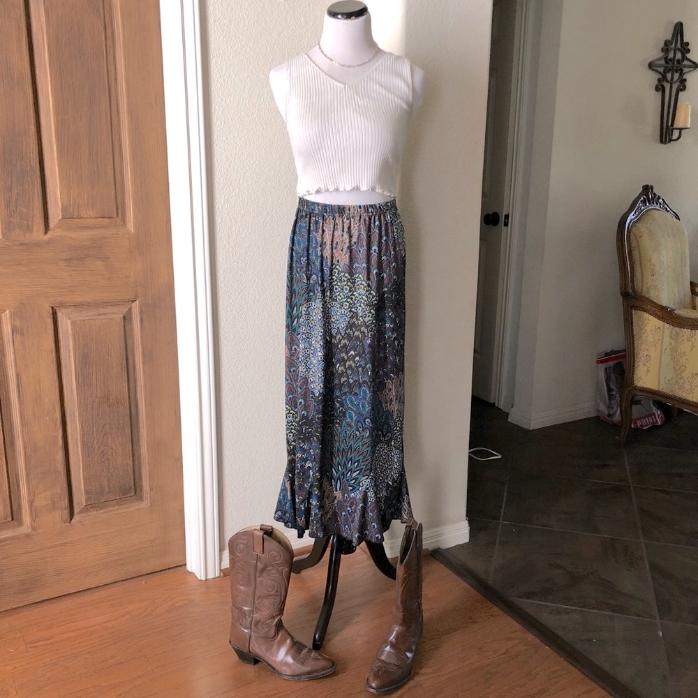 Vintage Midi Cottage Core Miss Ashley Pull on Skirt Size XL Tiered - Picture 2 of 12